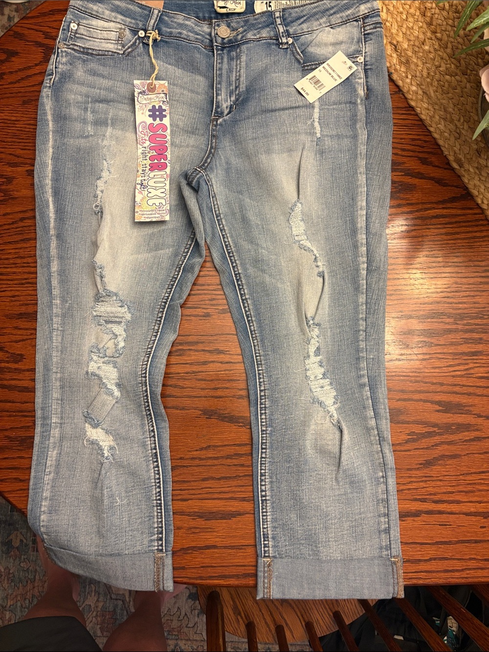 Indigo Rein Light Blue Distressed Cropped Jeans
